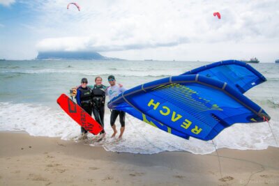 Kitesurfing lesson in Tarifa with an instructor teaching a student